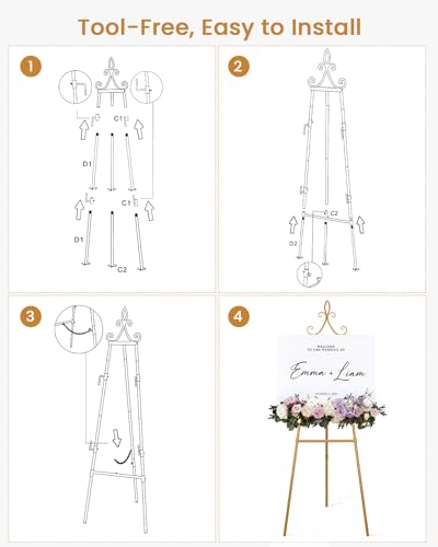 53.9" Gold Easel Stand for Sign, Heavy Duty Metal Display Easel with Storage Bag, Adjustable Art Easel for Wedding Sign, Welcome Sign, Picture - color: Gold Iris