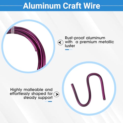 2 Rolls Aluminum Craft Wire, 9 Gauge (3mm) Flexible Metal Wire for Jewelry Making, 32.8 Ft (16.4 Ft/Roll) Bendable Armature Wire for Bonsai, Sculpting and DIY Crafts [Purple] - size: 9Gauge 16.4Ft Each, style: Purple