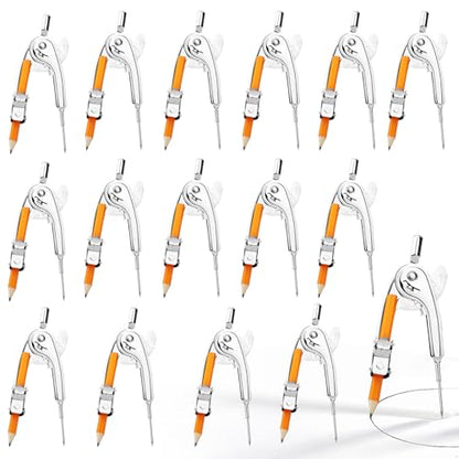 SAYAYA 16 Pieces Compass for Geometry with Pencil, Metal Geometry Drawing Tool 6 Inch Silver Compass for Math Student Classroom School Office Woodworking Art Drawing - color: 16 Pack