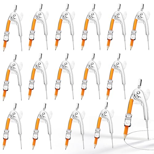 SAYAYA 16 Pieces Compass for Geometry with Pencil, Metal Geometry Drawing Tool 6 Inch Silver Compass for Math Student Classroom School Office Woodworking Art Drawing - color: 16 Pack