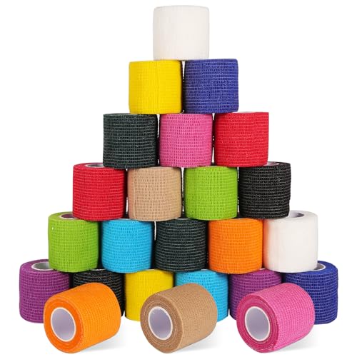 24 Pack Self Adhesive Bandage Wrap 2 Inch, Cohesive Medical Tape for Sports, Elastic Vet Wrap for Athletic, Ankle, Wrist Sprains, Pet First Aid - color: Multi-color, size: 2 Inch