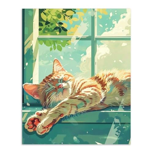 Alptiny Sleeping Cat Paint by Numbers Kit for Adults Beginner, 16x20 Inch | Cozy Pet Scene Paint by Number Kits Canvas, DIY Animal Oil Painting Kit for Relaxation & Home Decor, - color: Cat