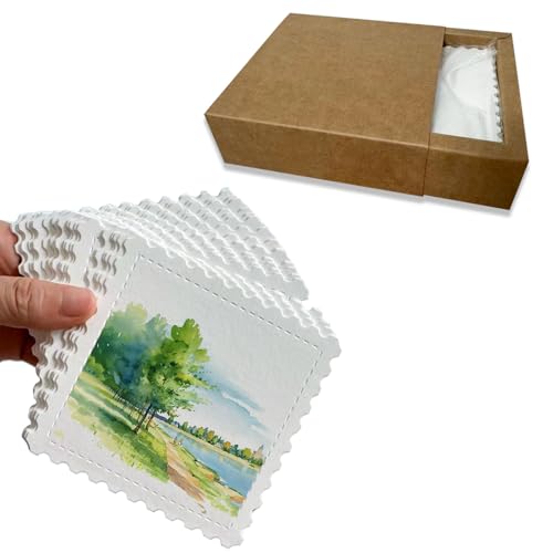 50pcs Creative Watercolor Paper Cards, 300g Cotton Pulp Fine Grain Thick Serrated Edges for DIY Tickets with Tear-Away Stamps and Gifts Certificates (Square) Holiday Cards Postcard (4x4) - size: 4x4