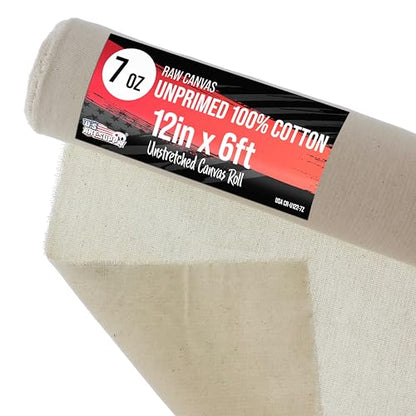 U.S. Art Supply 7-Ounce Unprimed Canvas Roll, 12" Wide x 6' Long (2 Yards) - 100% Cotton, Woven, Acid-Free - Unstretched Canvas Rolls for Painting, Murals, & DIY Crafts - size: 12-Inch-x-2-Yards