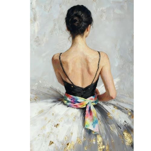 ALEXMACLIST Ballerina in White Dress with Golden Background 5D Diamond Art Painting Full Round Drill Diamond Art Painting by Number Kits for Adults Mosaic Cross Stitch for Wall Decor 12x16 Inch - color: Red