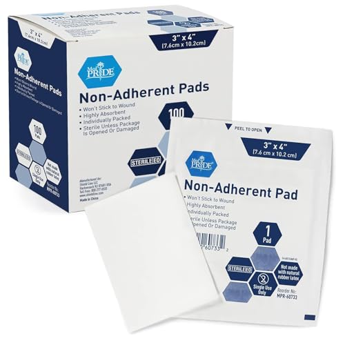 MED PRIDE Sterile Non Stick Pads for Wound Care and Wounds, Highly Absorbent, Painless Removal, Individually Wrapped (3x4 Inch (Pack of 100)) - size: 3x4 Inch (Pack of 100)