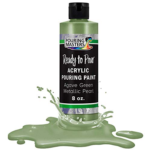 Pouring Masters Agave Green Metallic Pearl Ready to Pour Acrylic Pouring Paint - Premium 8-Ounce Pre-Mixed Fluid Acrylic Paint - Fluid Art Supplies for Canvas, Wood, Paper, Tile & Rocks | Ready to Pour, Premium Pre-Mixed Fluid Acrylic Paint - Fluid Art Su