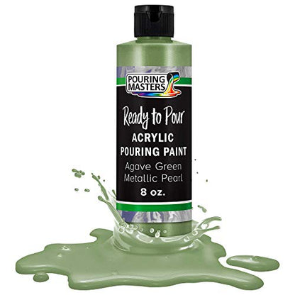 Pouring Masters Agave Green Metallic Pearl Ready to Pour Acrylic Pouring Paint - Premium 8-Ounce Pre-Mixed Fluid Acrylic Paint - Fluid Art Supplies for Canvas, Wood, Paper, Tile & Rocks | Ready to Pour, Premium Pre-Mixed Fluid Acrylic Paint - Fluid Art Su