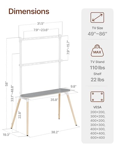 4-Leg Easel TV Stand for 49-86" TVs, 110 lbs, White - color: White, size: 49–86 Inch TVs