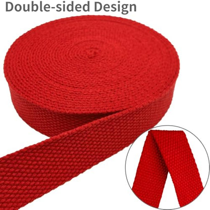 Red Heavy‑Duty Cotton Webbing Strap 1''x6yds for Bags | 2mm thick webbing for dog collars, backpack, bag handles, apron straps, slings, sewing repairs & DIY craft projects. - color: Red