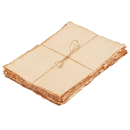 LEATHER VILLAGE Vintage Deckled Edge Watercolor Paper 25 Sheets 6x8 Inches | Handmade cotton rag paper with antique old look, 150 GSM thick for calligraphy, letter writing, invitations and ink art - color: Antique/Vintage, size: 8 x 6 Inch