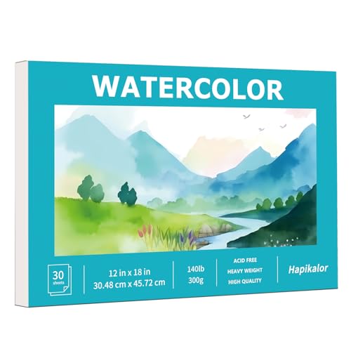 Hapikalor Watercolor Paper, 12"x18" Water Color Paper, 140lb/300gsm Teal | Artist Painting Drawing Paper Book, Art Supplies for Adults Kids, Watercolors, Watercolor Paint Set, Sketchbook, Journal - color: Teal, size: 12"x18" Pad