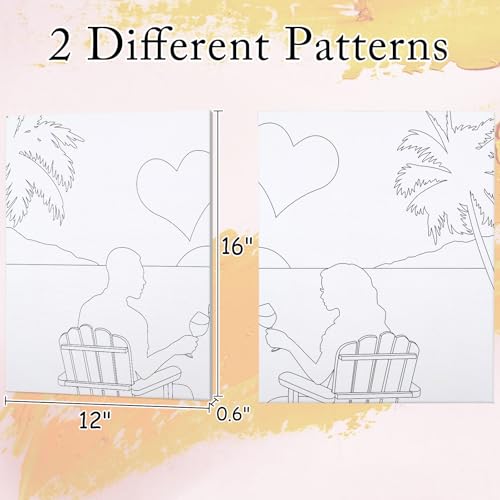 VOCHIC Sip and Paint Kit,Pre Drawn Canvas Couples Paint Party Kit Painting Art Set for Adults Date Night 2 Pack (12 x 16 Inches, Sunset and Couple) - size: 12x16, style: Sunset and Couple