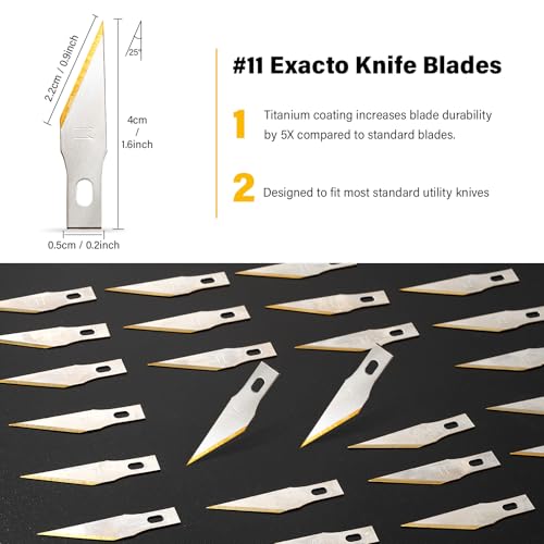 Exacto Knife Blades #11 Titanium Coated Replacement Blades-30 Pack | #11 Blades for Precision Hobby Knife Hobby Blades Refill Set for Craft, Hobby, Scrapbooking,Cutting