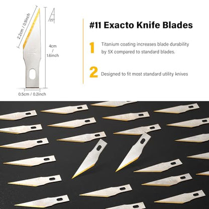 Exacto Knife Blades #11 Titanium Coated Replacement Blades-30 Pack | #11 Blades for Precision Hobby Knife Hobby Blades Refill Set for Craft, Hobby, Scrapbooking,Cutting