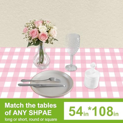 Oigco Pink Gingham Tablecloth - 3 Pack 54" × 108" Rectangle Disposable Pink and White Checkered Tablecloth, Picnic Table Cover for Party, Wedding, Birthday - color: Pink Gingham