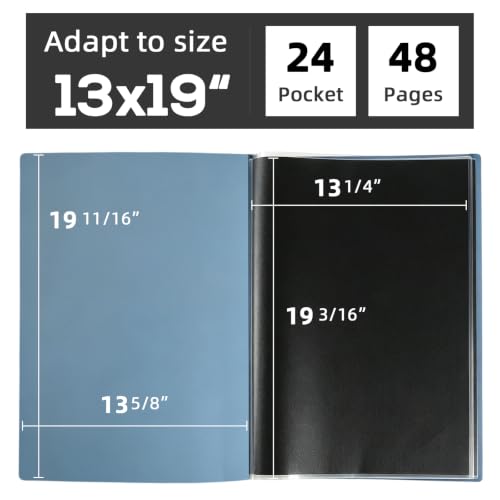 13x19 Blue Art Portfolio Folder Displaying 48 Pages with Plastic Sleeves - color: Blue, size: 13*19