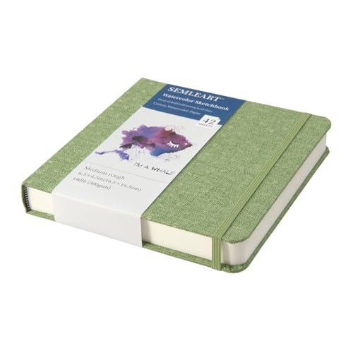 SEMLEART Watercolor Journal Sketchbook,6.5x6.5,140lb/300GSM Cotton Paper - size: 6.5×6.5in