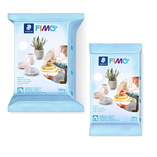 FIMO Air Modelling Clay Air-Drying Clay in White (1 x 1000 g + 1 x 250 g), Ready to Use, Comfortable Feel, No Burning Required, Does Not Stick, Minimum 95% Natural Raw Materials - size: 1.250g