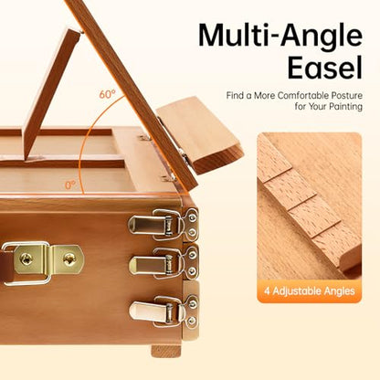 Tabletop Art Easel with 3 Storage Drawers, Adjustable 0-60° Angle Drawing Easel for Artists, Beech Wood Art Easel for Kids Adults, Foldable Storage Box Easel