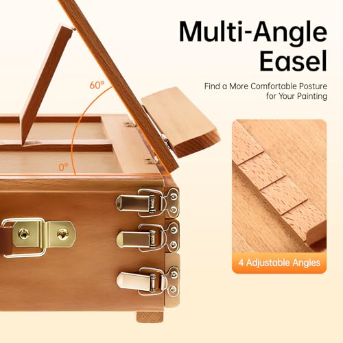Large Adjustable Artist Tabletop Sketchbox Easel, Multi-Function Solid Beech Wood Storage Box Easel with 3-Drawer for Artist, Art Students & Beginners