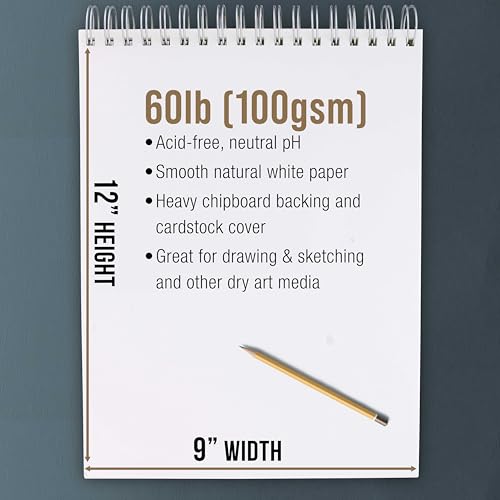 U.S. Art Supply 9"x12" Top Spiral Bound Sketch Book, 100 Sheets Each 2-Pack - size: 9-x-12-inch