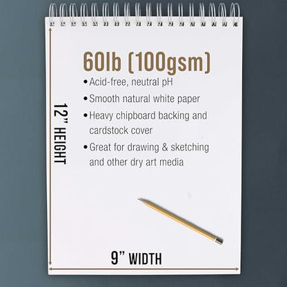 U.S. Art Supply 9"x12" Top Spiral Bound Sketch Book, 100 Sheets Each 2-Pack - size: 9-x-12-inch