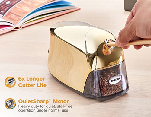 Bostitch Office QuietSharp Executive Heavy Duty Electric Pencil Sharpener for 65% Faster Sharpening and 6X Longer Cutter Life - Colored Pencil Compatible, Silver Chrome - color: Gold Chrome