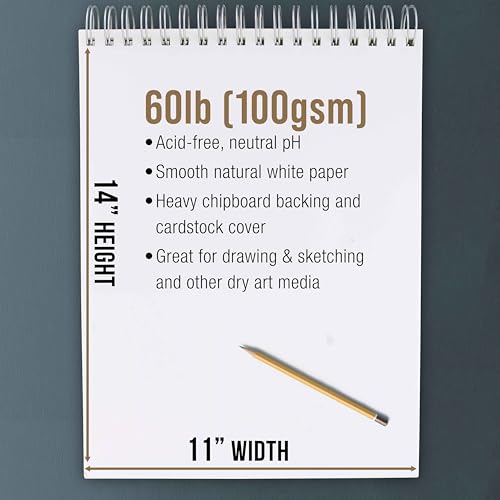 U.S. Art Supply 11"x14" Top Spiral Bound Sketch Book,100 Sheets Each 2-Pack - size: 11-x-14-inch