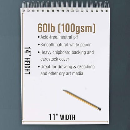U.S. Art Supply 11"x14" Top Spiral Bound Sketch Book,100 Sheets Each 2-Pack - size: 11-x-14-inch