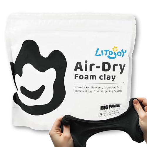 Black Air Dry Foam Clay 1.1lbs/500g, Soft & Easy to Mold | Soft, lightweight, non-sticky and stretchy; easy to mold for family crafts, slime, cosplay props, school art and home decor. - color: Black