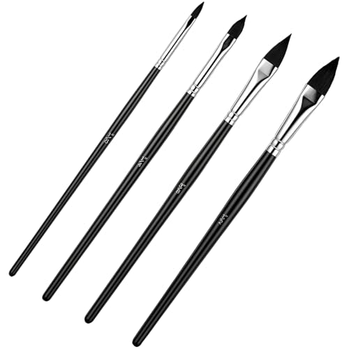 4PCS Cat Tongue Watercolor Brushes, Oval Wash Paint Brushes, Pointed Oval Paintbrush, Cat's Tongue Paint Brush for Watercolor Acrylic Ink Gouache Painting (1/8", 1/4", 3/8", 1/2")