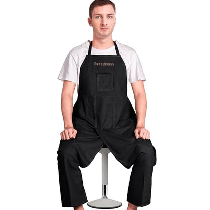 Full Coverage Pottery Apron Split Leg - 100% Cotton Canvas Potter's & Ceramics Aprons with Pockets for Women & Men - color: Black