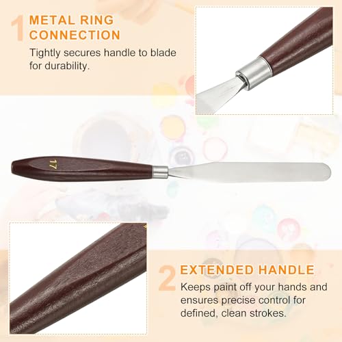 HARFINGTON Palette Knife Painting Tool 4.33x0.67 Stainless Steel Red/Silver | Art Spatula, Pallet Knives Scrapers Tools, with Beech Wood Handle, for Acrylic Oil Canvas Mixing Spreading