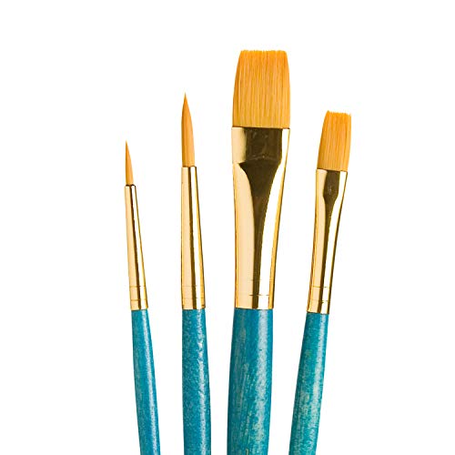 Princeton RealValue Brush Set, Gold Taklon, Blue Handle, 4 Piece, 1 Count - style: Set-9171