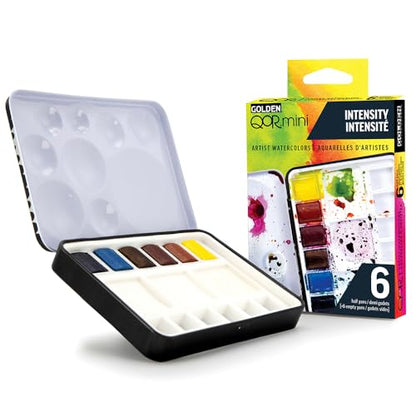 QoR Intensity Half Pan Set by GOLDEN, 6 Half Pan Watercolors, Professional Watercolor Paint Set