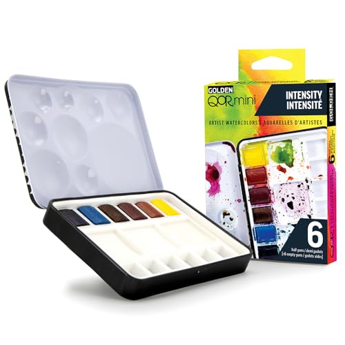 QoR Intensity Half Pan Set by GOLDEN, 6 Half Pan Watercolors, Professional Watercolor Paint Set