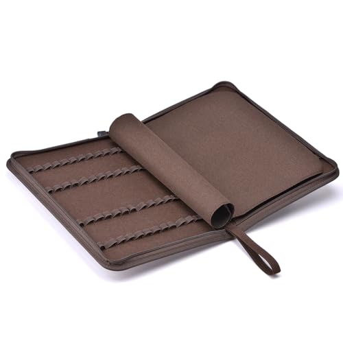 erofa 48 Slots Fountain Pen Case, Brown Water Resistant Canvas Pen Holder Display Pouch Storage Large Capacity Bag - color: Brown-Canvas