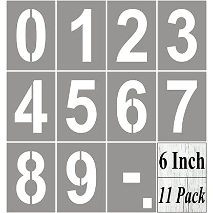 6 Inch Large Number Stencils for Painting - 11 Pack Number Stencil Templates for Curb Address, Cakes, Cookies, Mailboxes and Crafts, Reusable House Numbers Stencils for Wood Signs & Cement Wall Art - size: 6 Inch