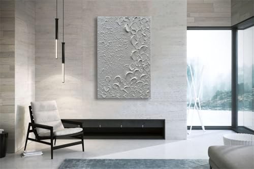zoinart Pure White Texture Wall Art, Hand Painted Vertical White Abstract Modern Oil Paintings, Thick Texture Contemporary Wall Art 24x36 inch - color: BL-066