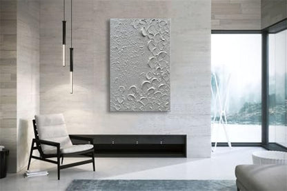 zoinart Pure White Texture Wall Art, Hand Painted Vertical White Abstract Modern Oil Paintings, Thick Texture Contemporary Wall Art 24x36 inch - color: BL-066