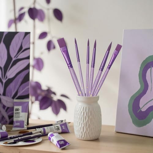 6 Pcs Purple Face Paint & Watercolor Brushes Set, Fine Detail Artist Brushes for Adults, Acrylic Oil Painting, Crafts, Body Face Nail Art - color: Purple