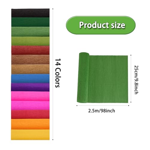 Crepe Paper Flower DIY 14 Colors, 9.8 x 98 Inch Wide Paper for Gift Wrapping, Crafts, Flower Birthday Parties Weddings Festival Decoration (Multiple Colors 1) - color: Multiple colors 1