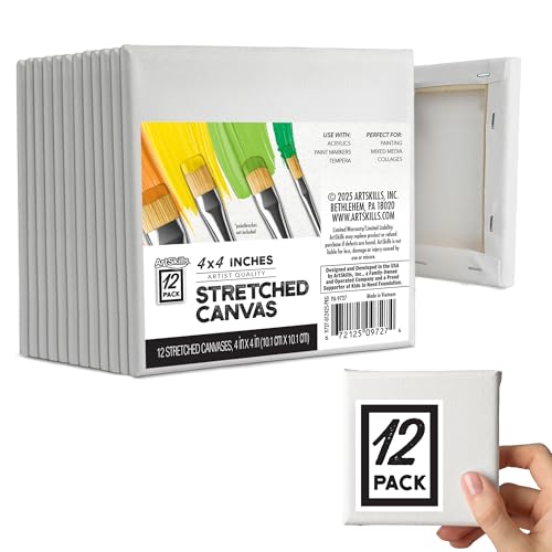 ArtSkills Stretched Canvas for Painting, 4x4 Mini Canvas, 12-Pack Framed | Blank Canvas, Premium Wood Frame, Painting Supplies for Artists - size: 12-Pack 4x4