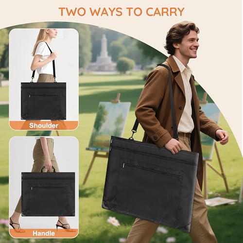 ZKOO 18x24 Art Portfolio Bag (20x24 Case Fits 18 x 24), Light Weight Artist Canvas Case with Detachable Shoulder Strap, Leather Corners for Artwork, Posters, Sketching, Drawing (Black) - size: 20 x 24 inches