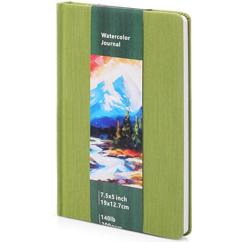Dispowreath Watercolor Sketchbook Journal Square Watercolor Notebook Cold Press 140lb 300gsm Cotton Paper 48 Pages Journals Notebook Paper Pads(7.5x5 in,Green) - color: Green, size: 7.5x5 in