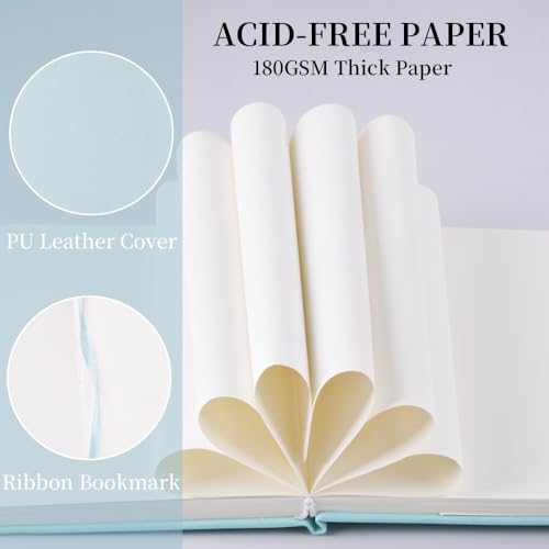 5.7x4.1" Hardcover Mixed Media sketchbook,Pocket Junk Journal Supplies - color: PU Cover-5.7x4.1in-Light Blue