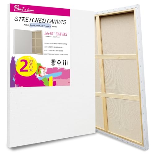 Stretched Canvas for Painting, 2Pack 36X48 Large Canvas for Painting, (400GSM) Triple Primed 2/3" Profile Cotton Professional Artist Quality Blank Canvas,Ready to Paint, Art Supplies for Acrylic, Oil - size: 2pk-36x48 inch