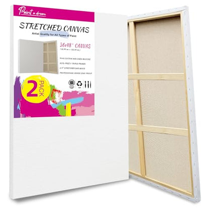 Stretched Canvas for Painting, 2Pack 36X48 Large Canvas for Painting, (400GSM) Triple Primed 2/3" Profile Cotton Professional Artist Quality Blank Canvas,Ready to Paint, Art Supplies for Acrylic, Oil - size: 2pk-36x48 inch