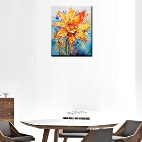 Daffodil Paint by Number Ffor Kids and Adults Beginner，Gardens Paint by Number Kits on Canvas, Spring Wall Art Prints Canvas DIY Gift Oil Painting,Home Wall Decor，(DIY Frame - color: Plant-02, size: 16''x20''(DIY Frame)